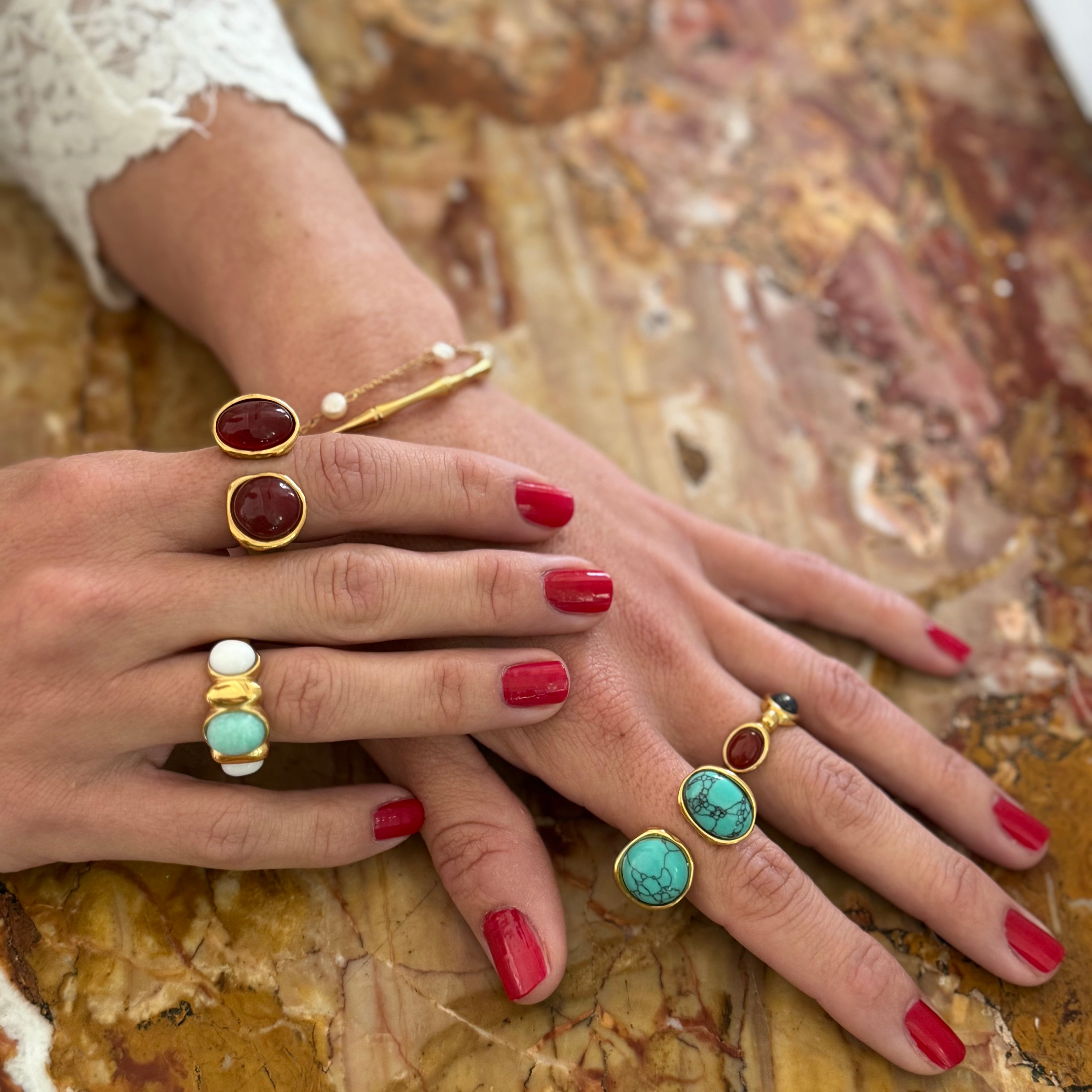 Bague Agathe bleue plaqué or 18K