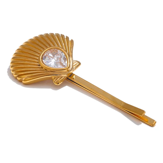 Pince Camélia plaqué or 18K