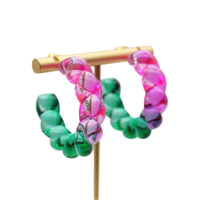 Boucles Carlotta roses et vertes