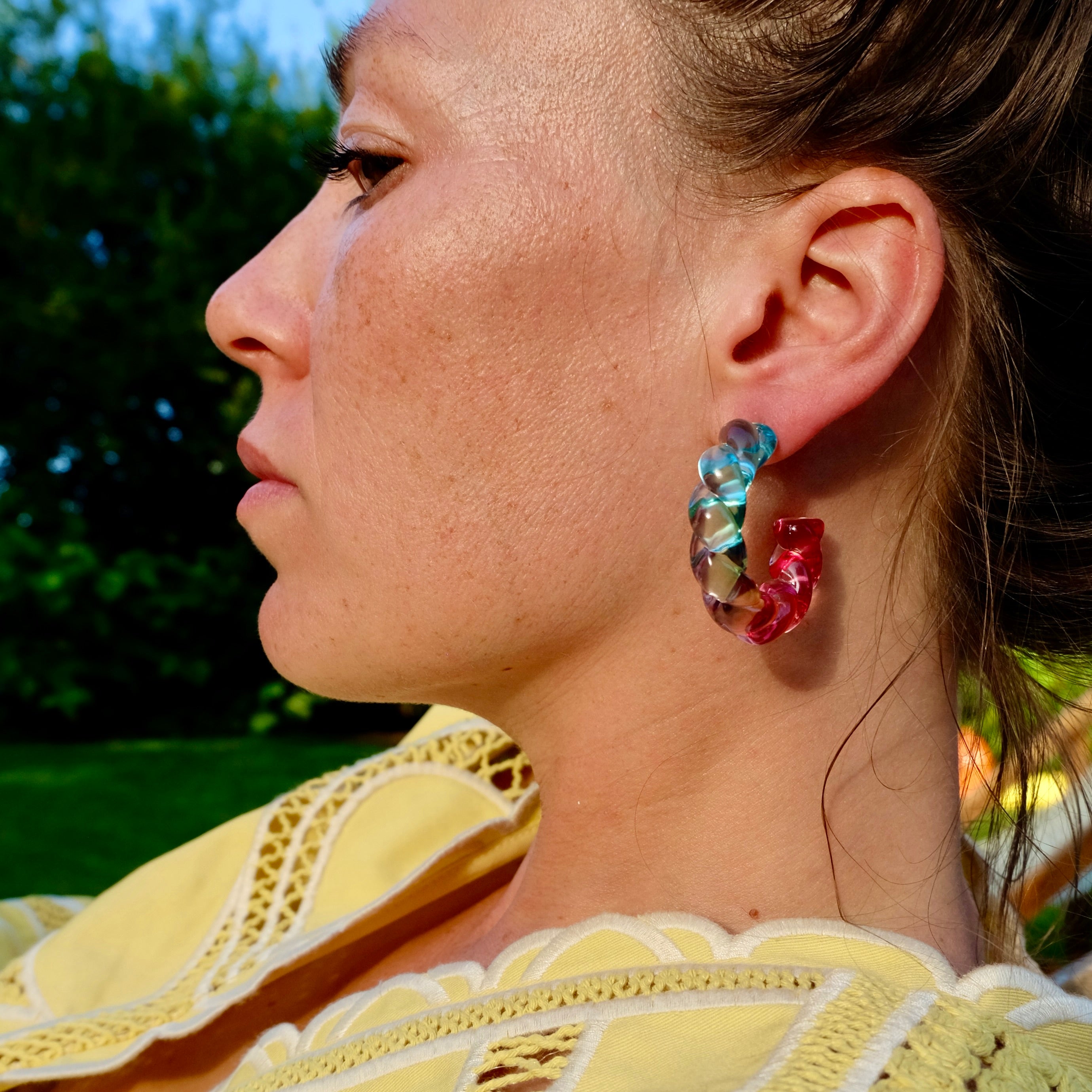 Boucles Carlotta roses et vertes